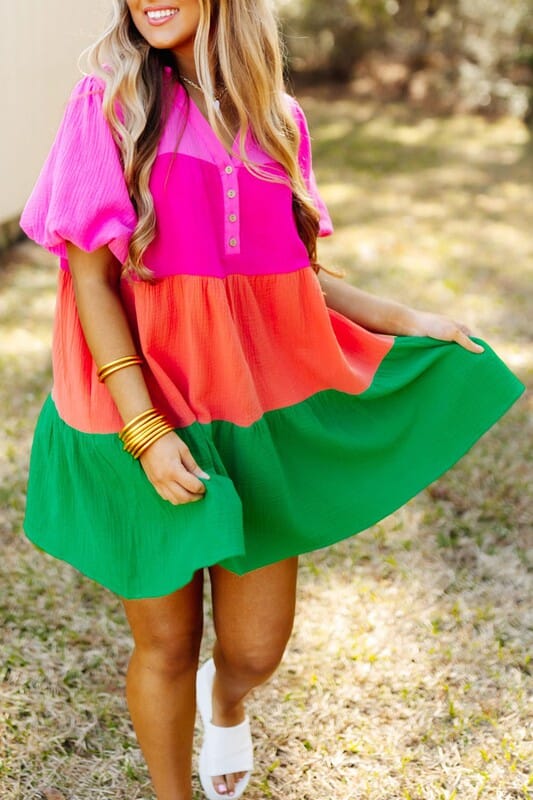 Vibrant Colorblock Cotton Dress Youmi
