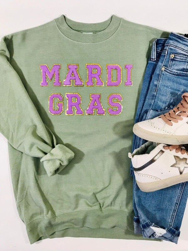 Vintage Green Mardi Gras Patch Sweatshirt dash forward wholesale