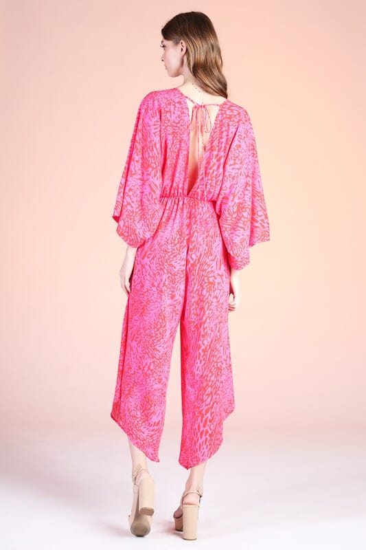 Vivid Leopard Slanted Hem Kimono Jumpsuit tyche