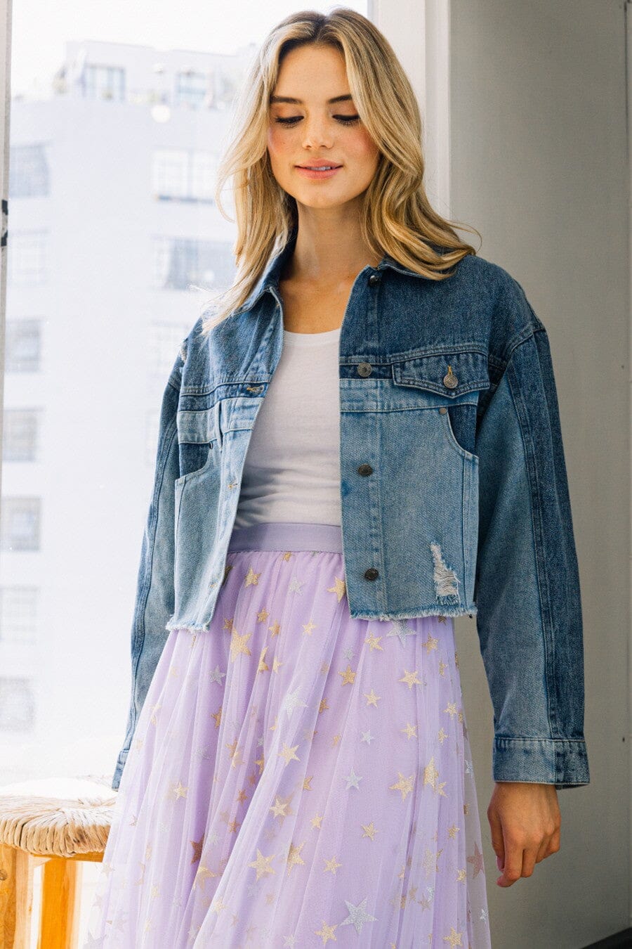 Washed Two Tone Denim Jacket ODDI