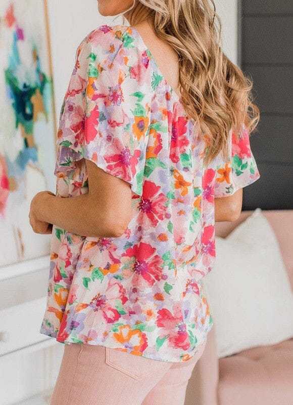 Watercolor Floral Flutter Sleeve Top pretty bash