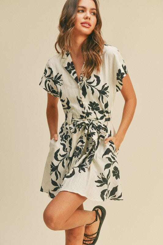 White and Black Floral Linen Dress SNAP-Something New And Pretty White and Black Floral Linen Dress SNAP-Something New And Pretty