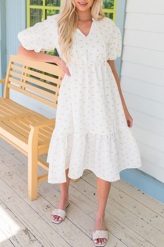 White Dress with Yellow Flowers Kentce