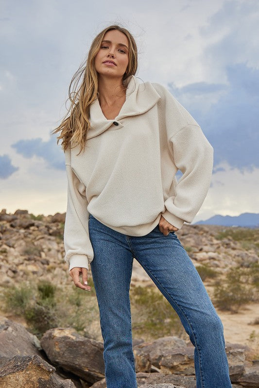 Wide Collar Ribbed Pullover Ces Femme