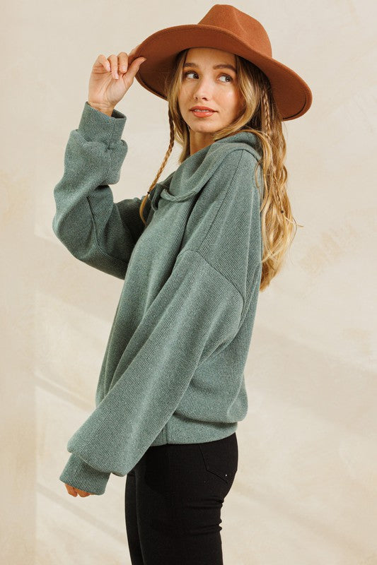 Wide Collar Ribbed Pullover Ces Femme