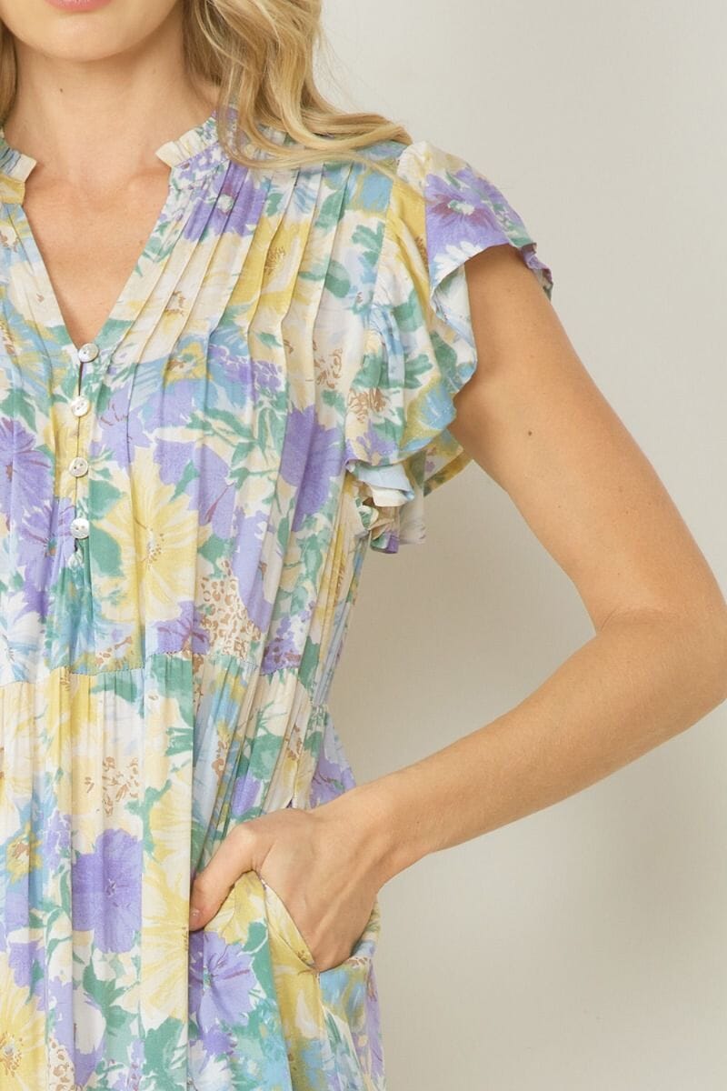 Yellow and Lilac Pintuck Midi entro