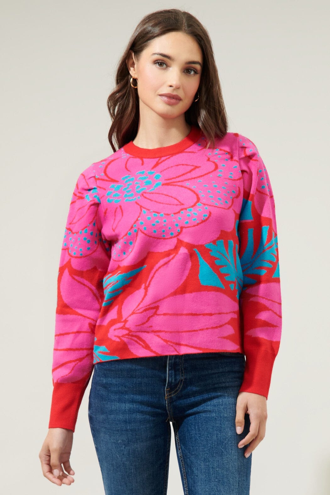 Zinnia Floral Gathered Shoulder Sweater Sugarlips