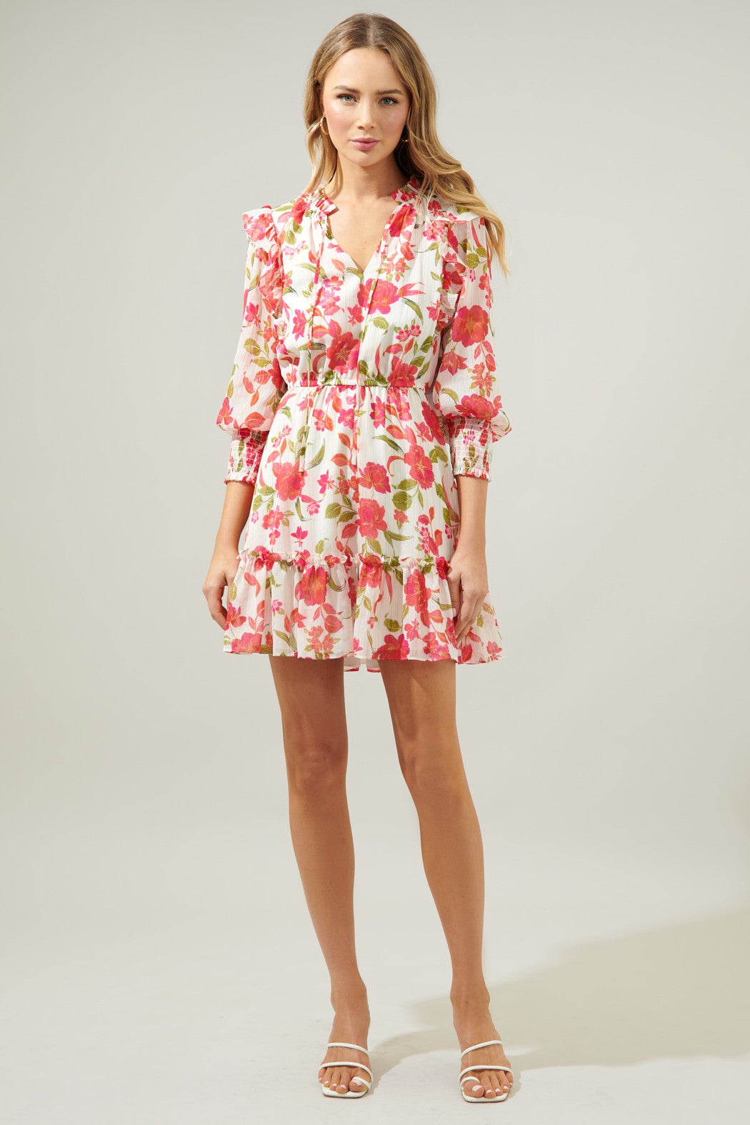 Belle Anse Floral Idra Ruffle Chiffon Dress