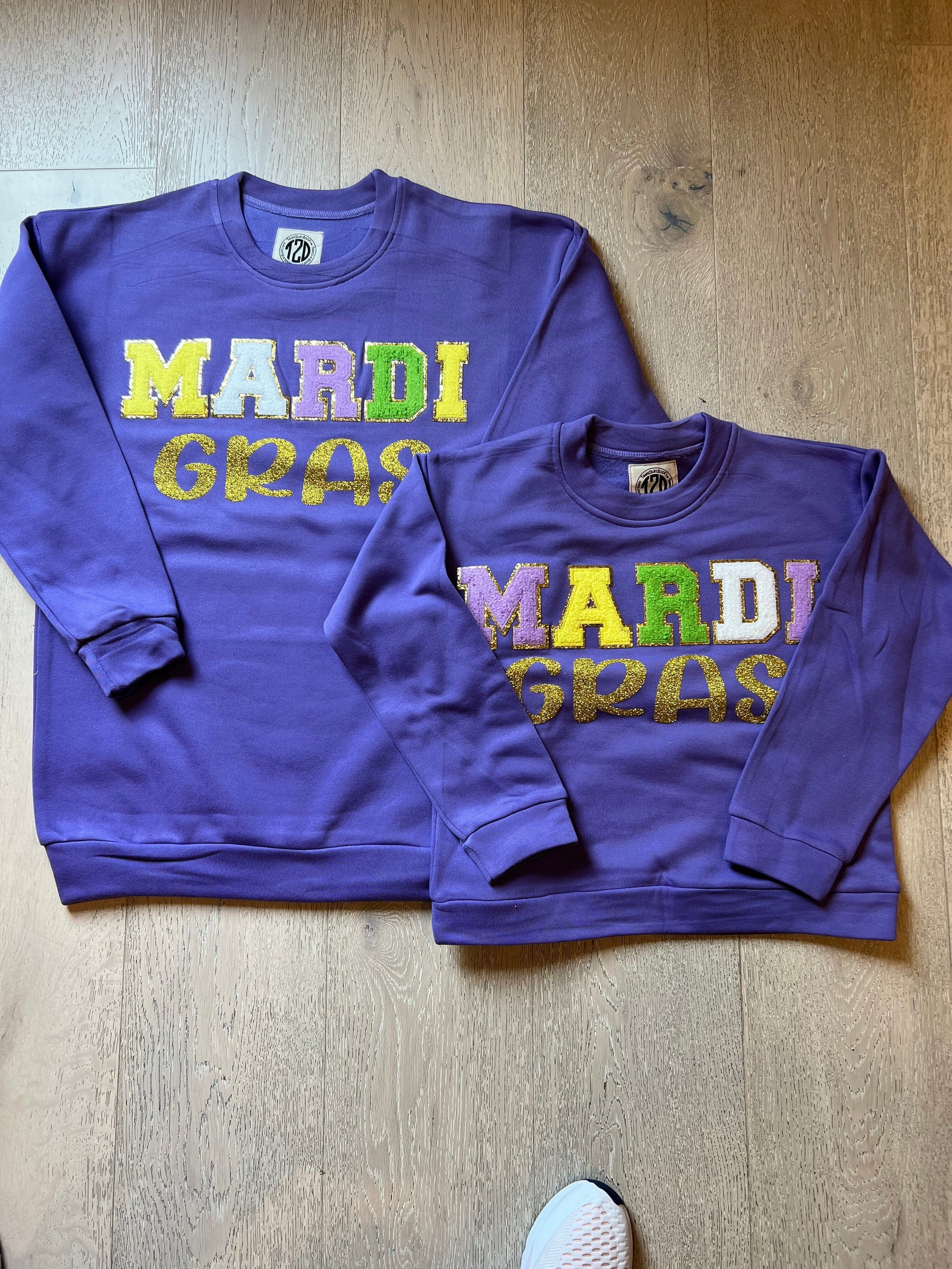 2024 Youth and Adult Mardi Gras Patch Sweatshirt Tees2urdoor 