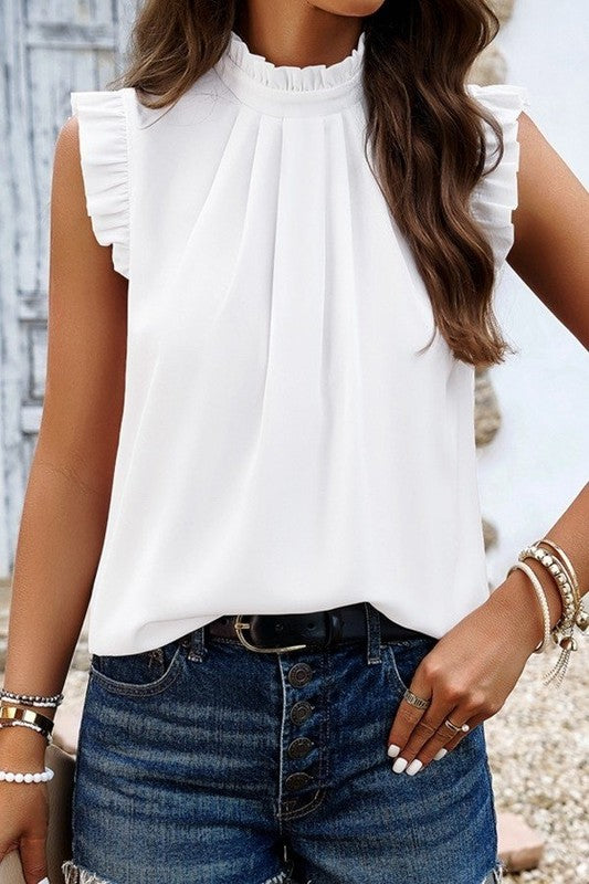 Solid Frilled Neck Top