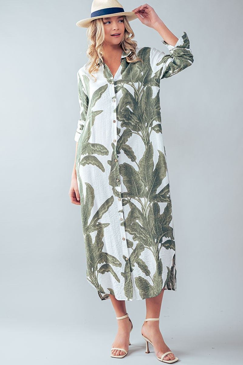 ELSIE PALMS AND PROMISES BUTTON DOWN DRESS