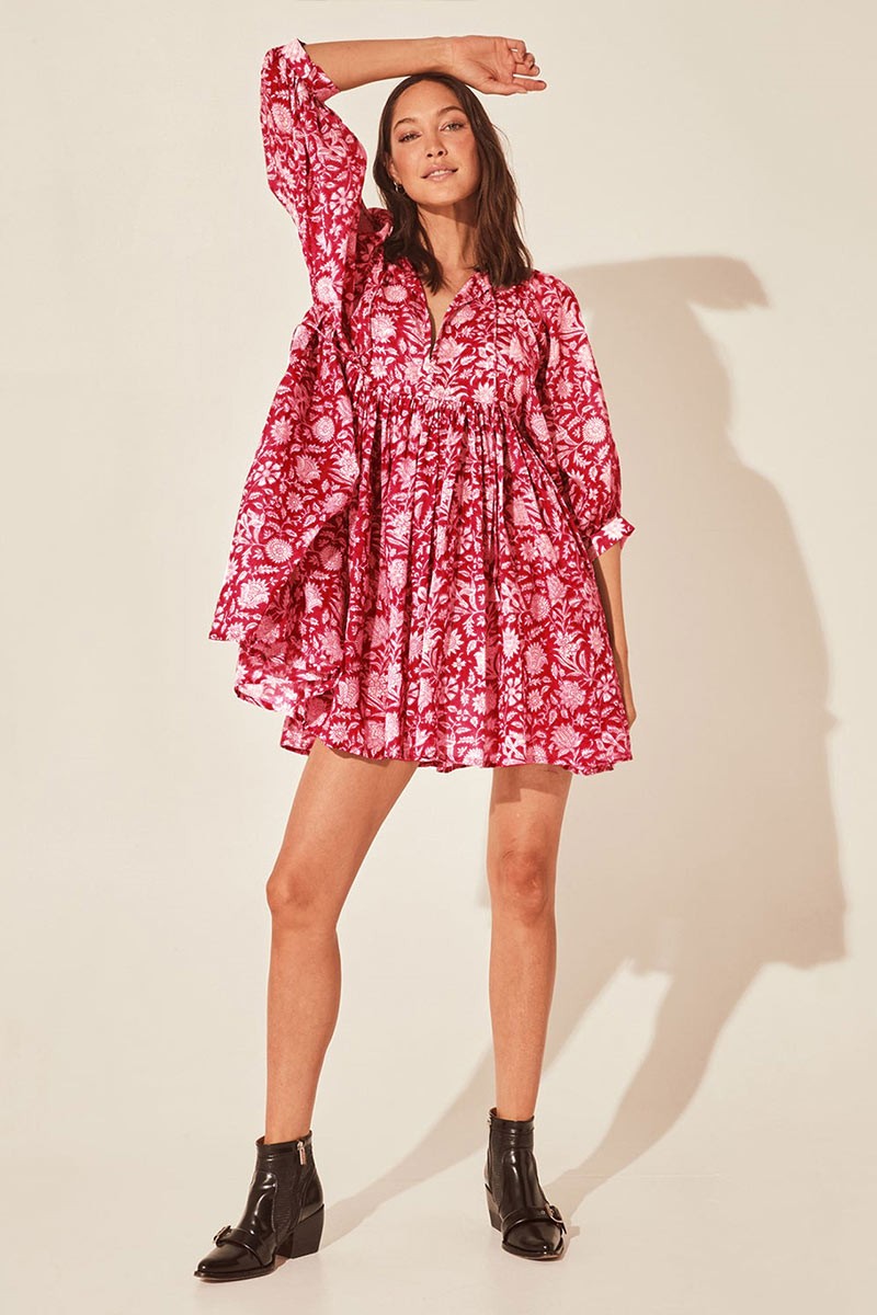 Tie V-Neck Floral Mini Dress