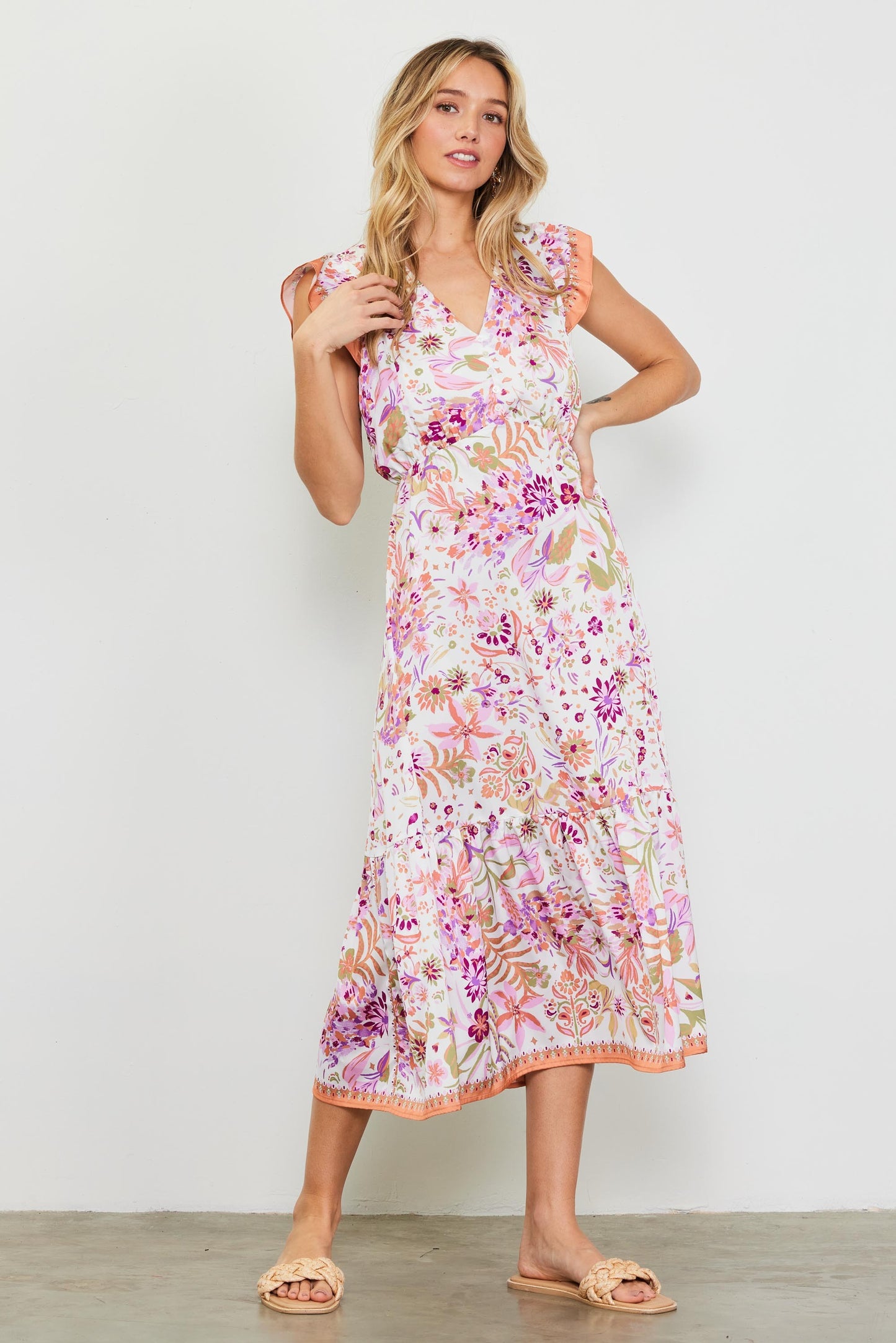 BORDER PRINT SHORT SLEEVE DRESS