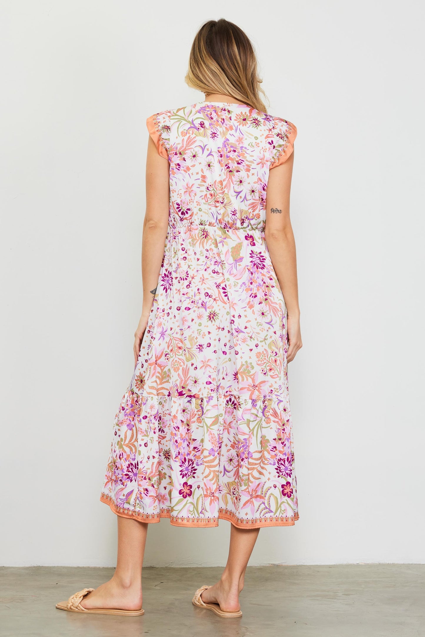 BORDER PRINT SHORT SLEEVE DRESS