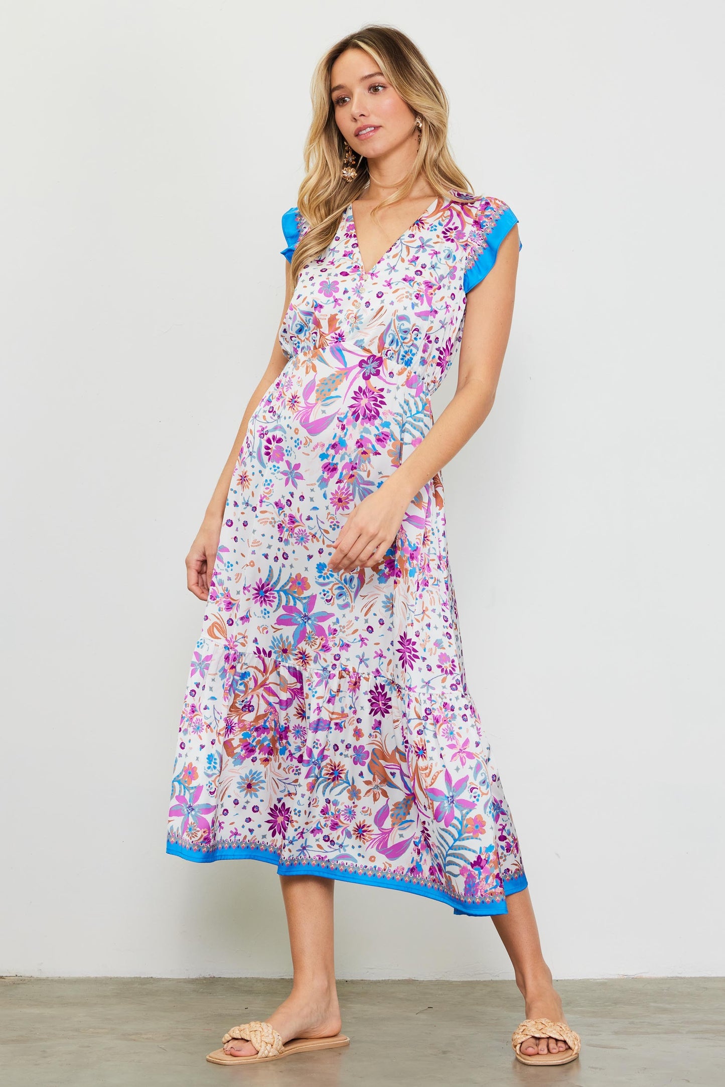 BORDER PRINT SHORT SLEEVE DRESS