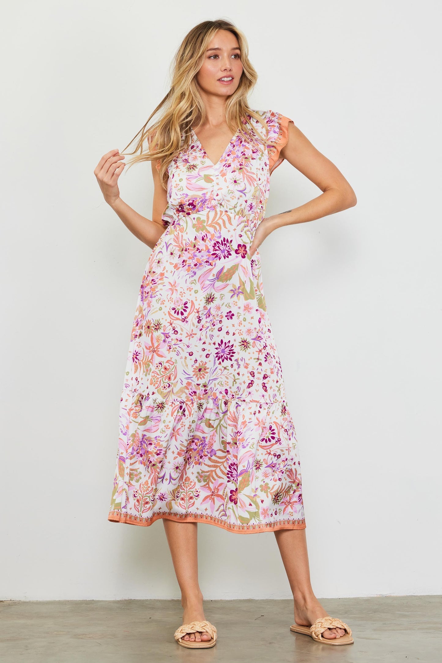BORDER PRINT SHORT SLEEVE DRESS