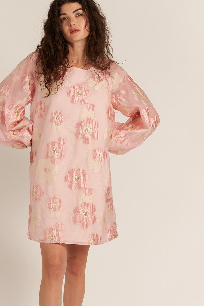Bubble Sleeve Floral Organza Mini Dress