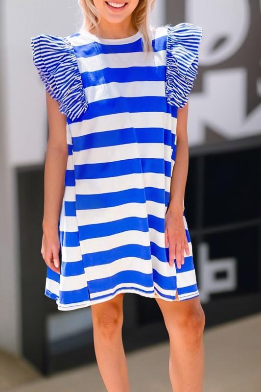 Royal Blue Contrasting Stripe Dress