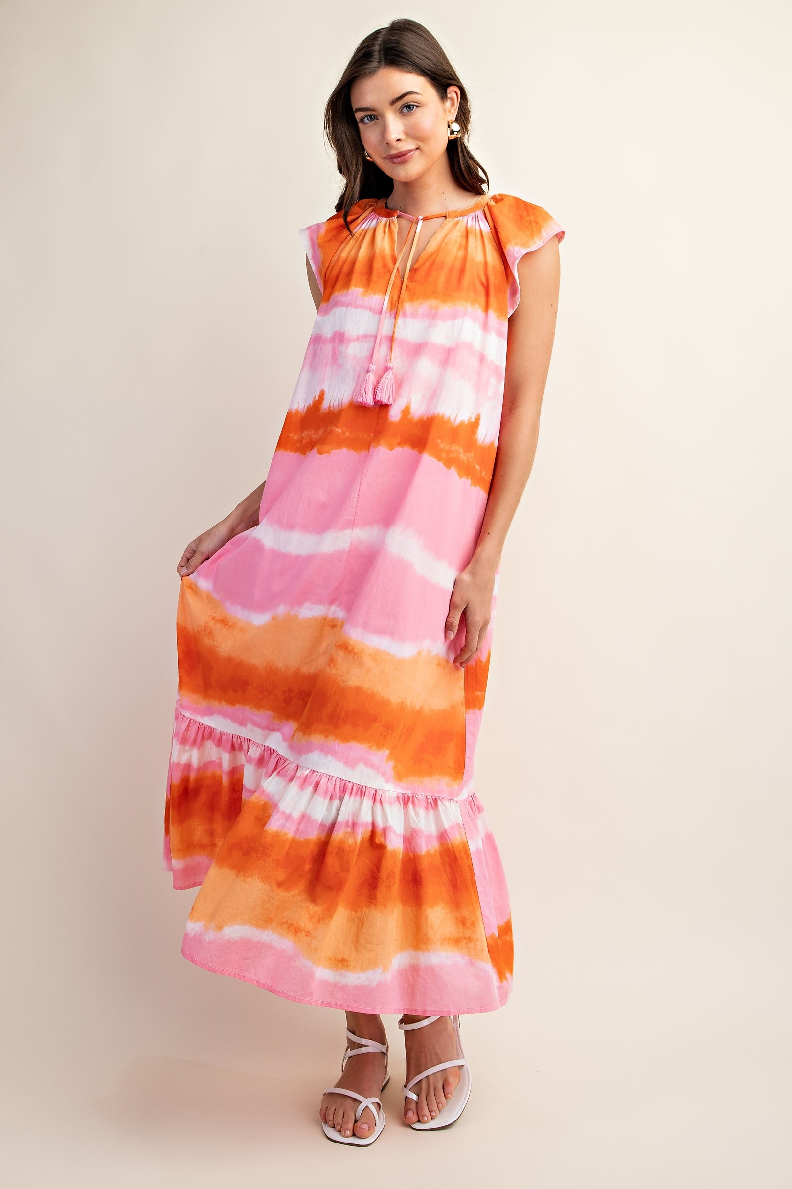 Tie-Dye Ruffle Shoulder Dress