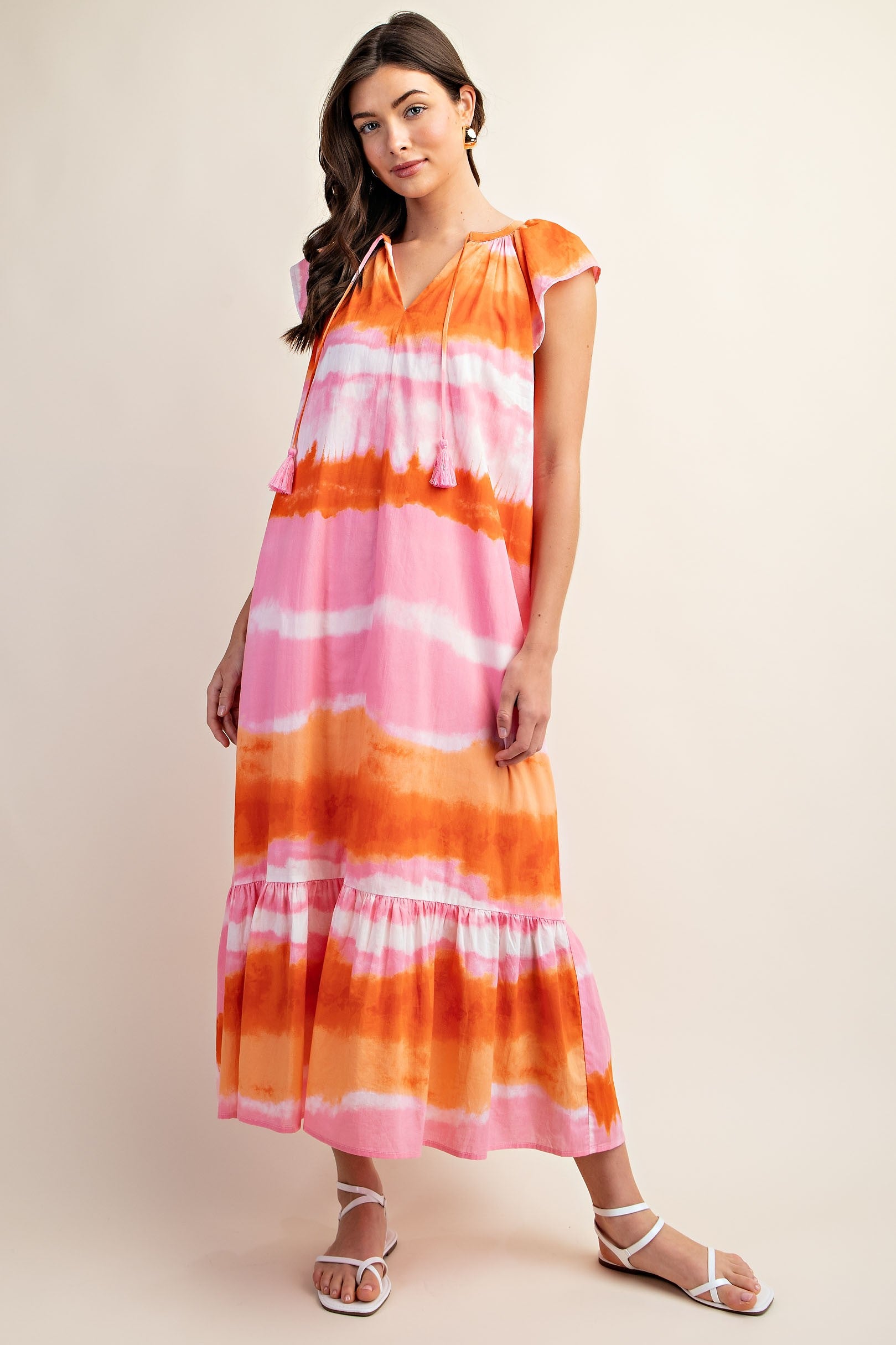 Tie-Dye Ruffle Shoulder Dress