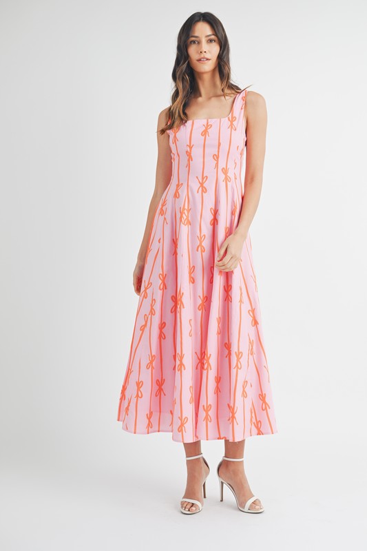 Bow Print A-Line Midi