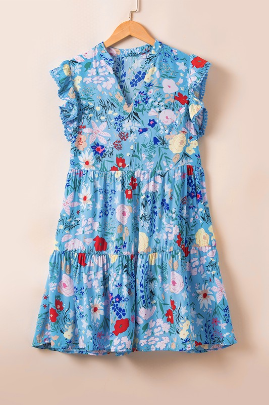 Blue Floral Flutter Sleeve