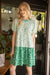 Green Floral Color Block Tiered Dress