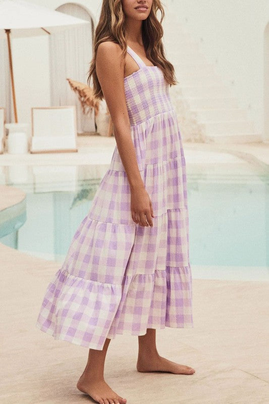 Gingham Square Neck Midi