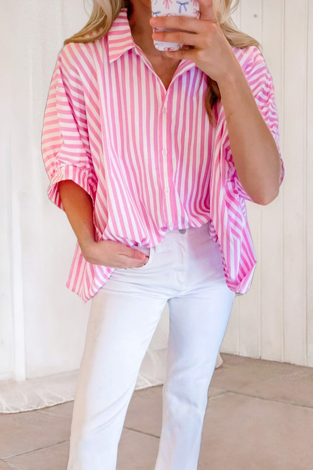 Stripe Dolman Sleeve Oversize Shirt