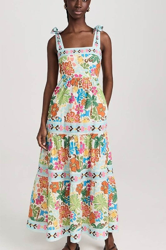 Tropical Floral Square Neck Maxi