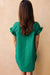 Green Shirred Ruffle Sleeve Button Dress