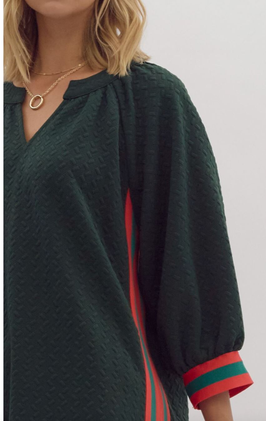 3/4 Raglan Sleeve Multicolor Band Dress Entro 