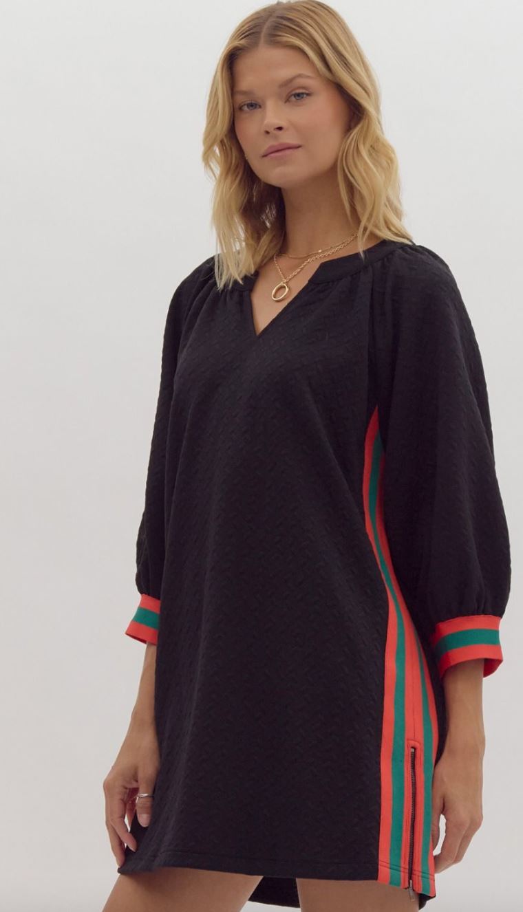 3/4 Raglan Sleeve Multicolor Band Dress Entro 