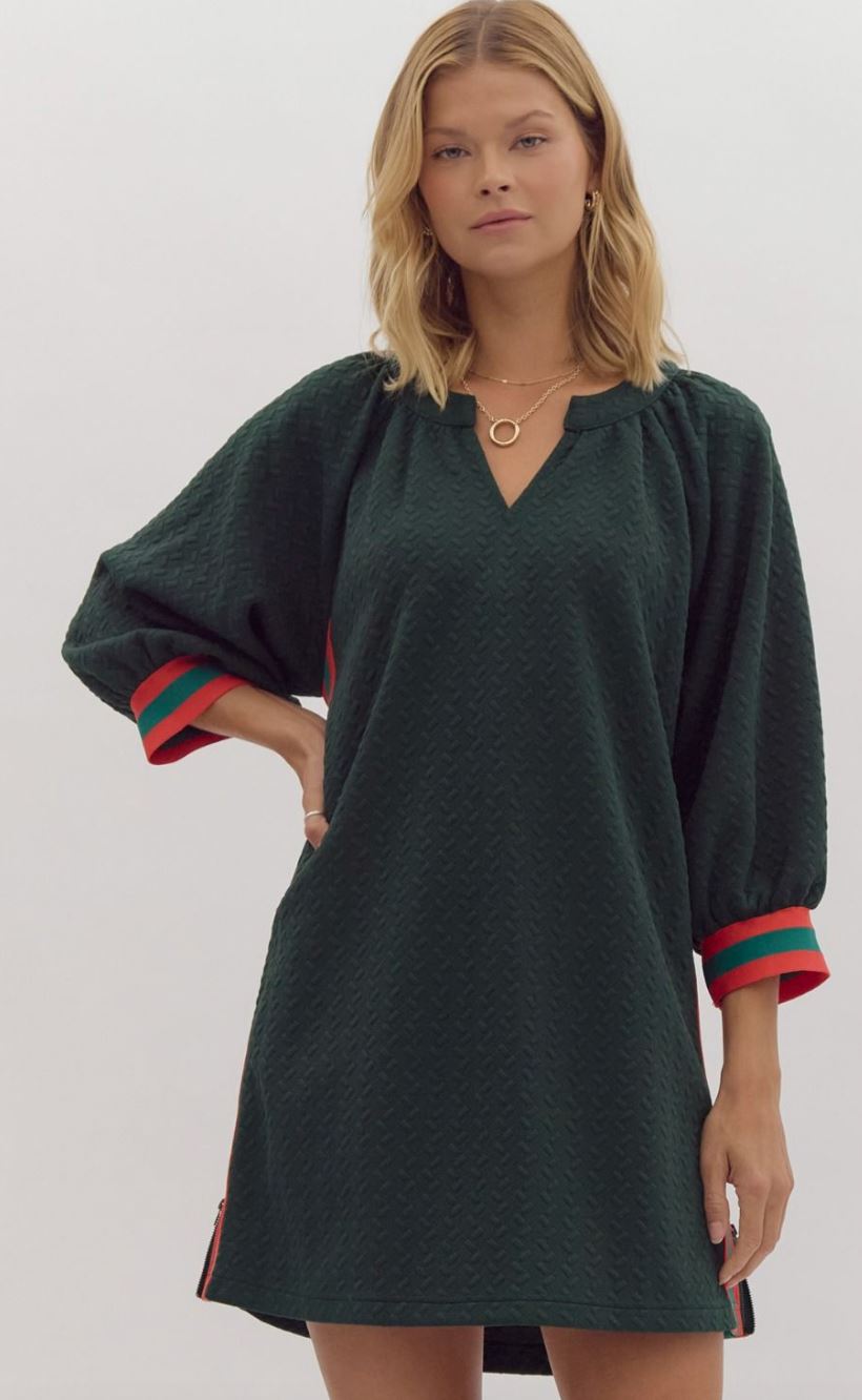 3/4 Raglan Sleeve Multicolor Band Dress Entro 
