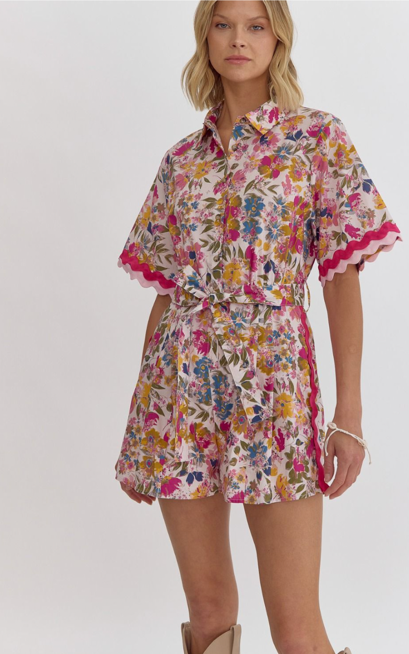 Floral Romper w/ Ric Rac Trim.