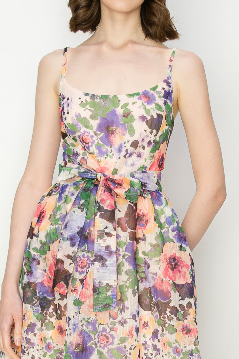 Floral Print Sleeveless Midi Dress