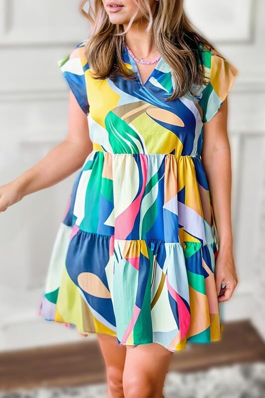 Abstract Tiered Dress Shewin 
