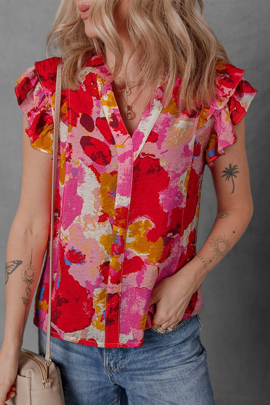 Abstract V-Neck Short Sleeve Blouse juniper blvd 