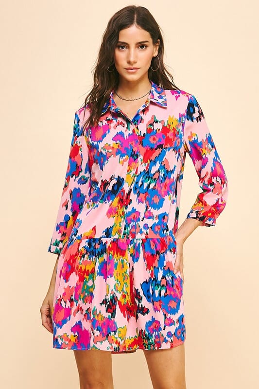 Abstract Watercolor Button Down Dress Pinch 