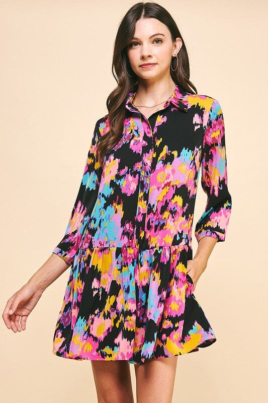 Abstract Watercolor Button Down Dress Pinch 