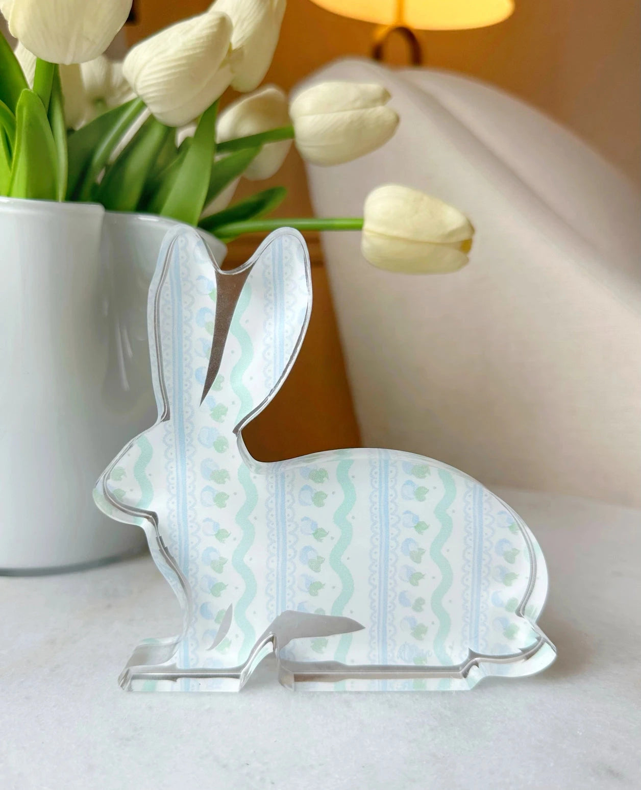 Acrylic Bunny Block Anna Walding Design Blue Striped Patter 