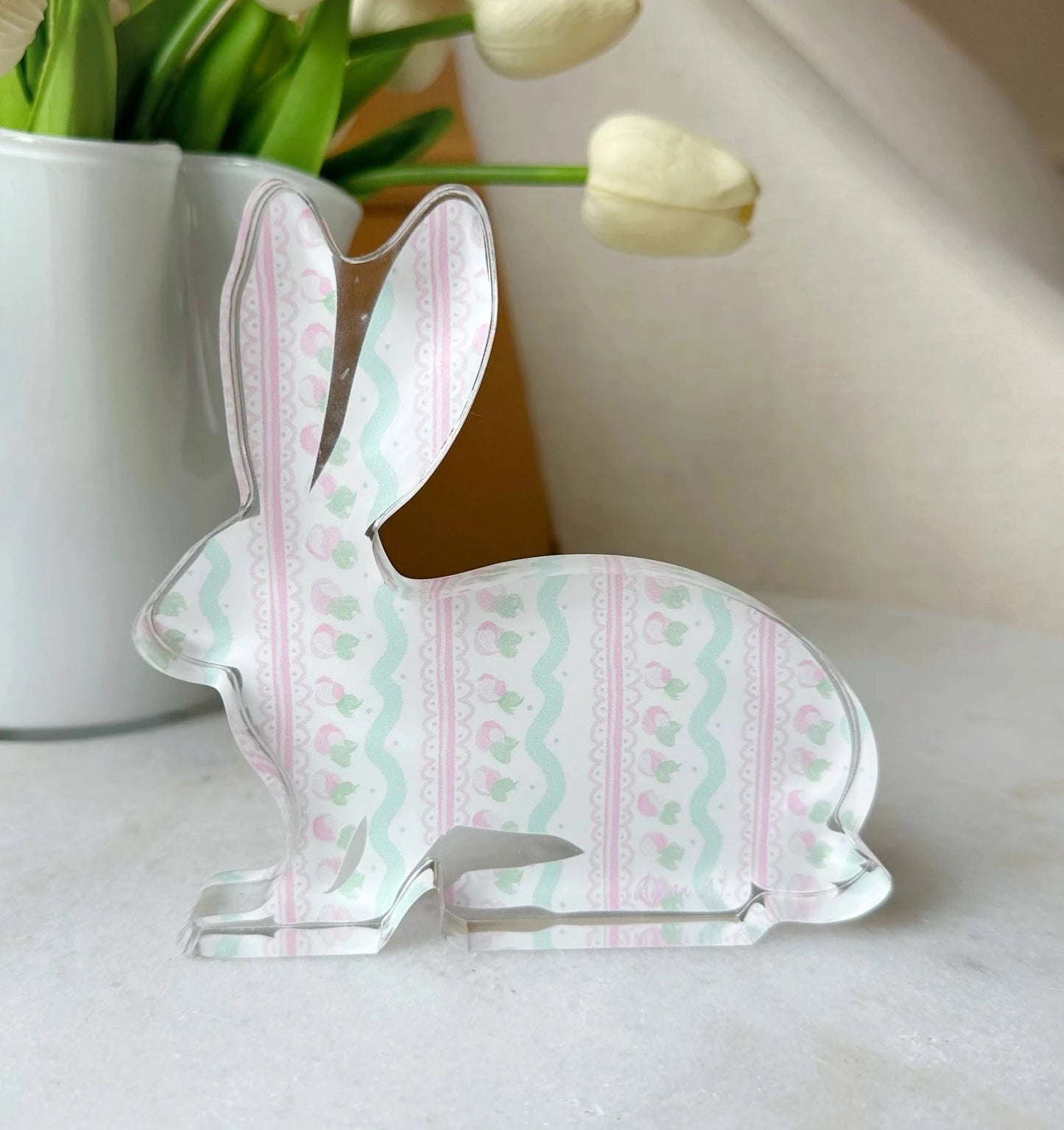 Acrylic Bunny Block Anna Walding Design Pink Striped Patter 