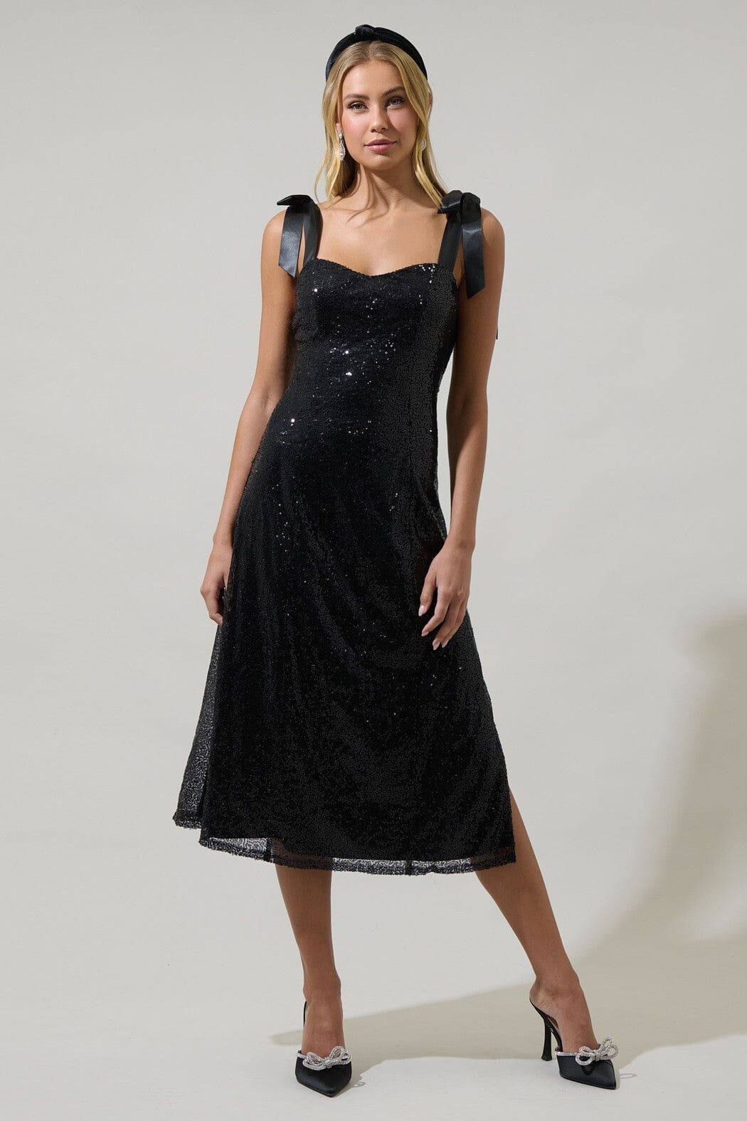 Adelisa Sequin Tie Strap Midi Dress Sugarlips 