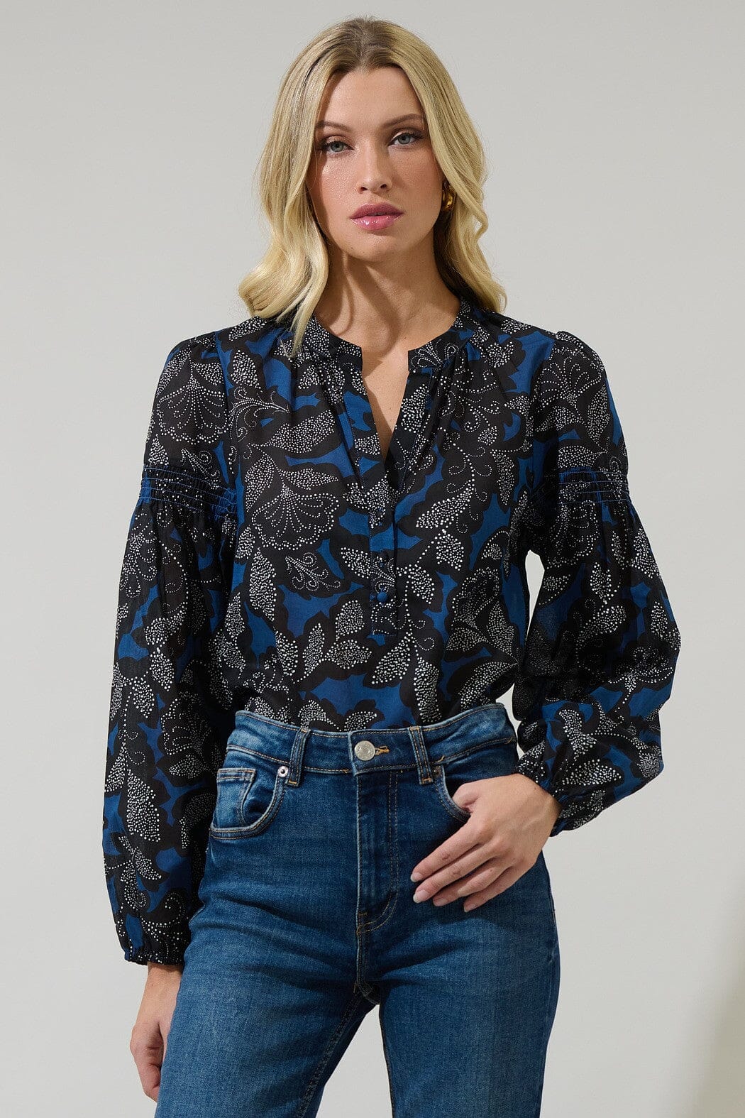 Aurina Floral Jamille Split Neck Poplin Top Sugarlips 