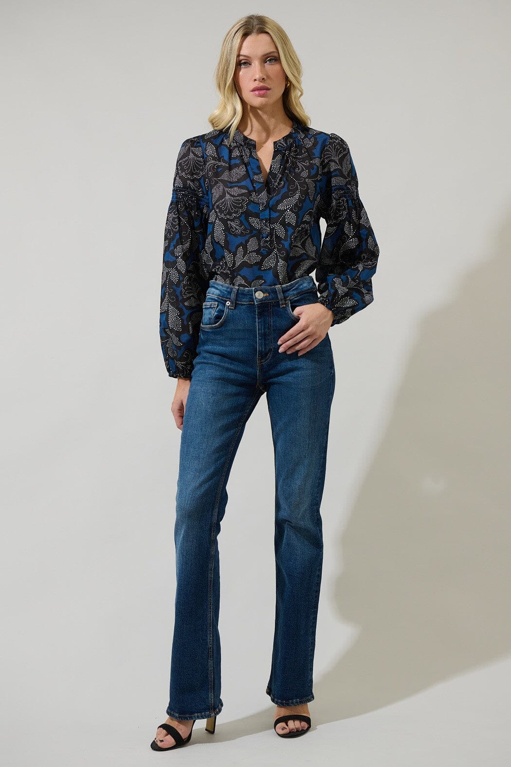 Aurina Floral Jamille Split Neck Poplin Top Sugarlips 