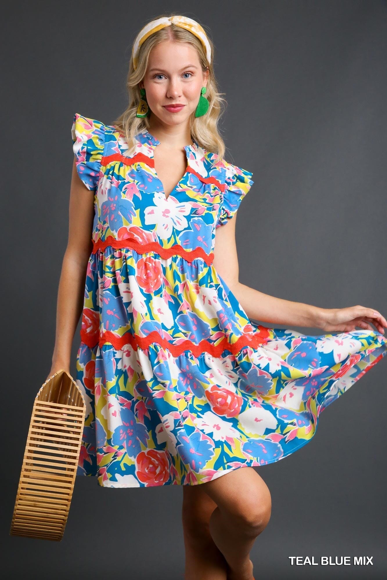 Azure Floral Ric Rac Dress Umgee 