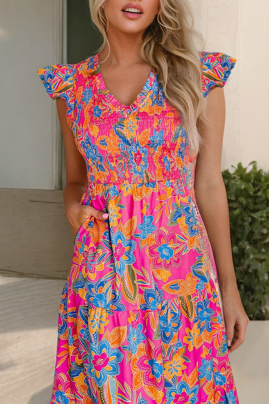 B oho Floral V Neck Ruffle Tiered Long Dress Kentce 