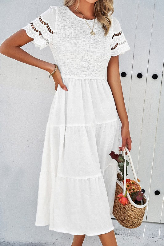 White Embroidered Lace Dress