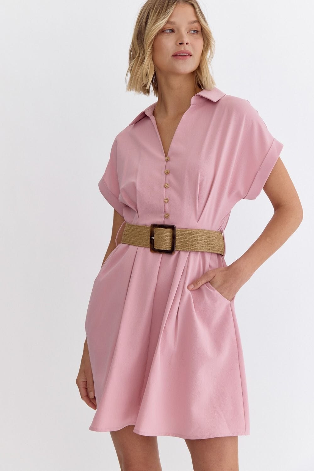 Belted Button Up Dress entro 