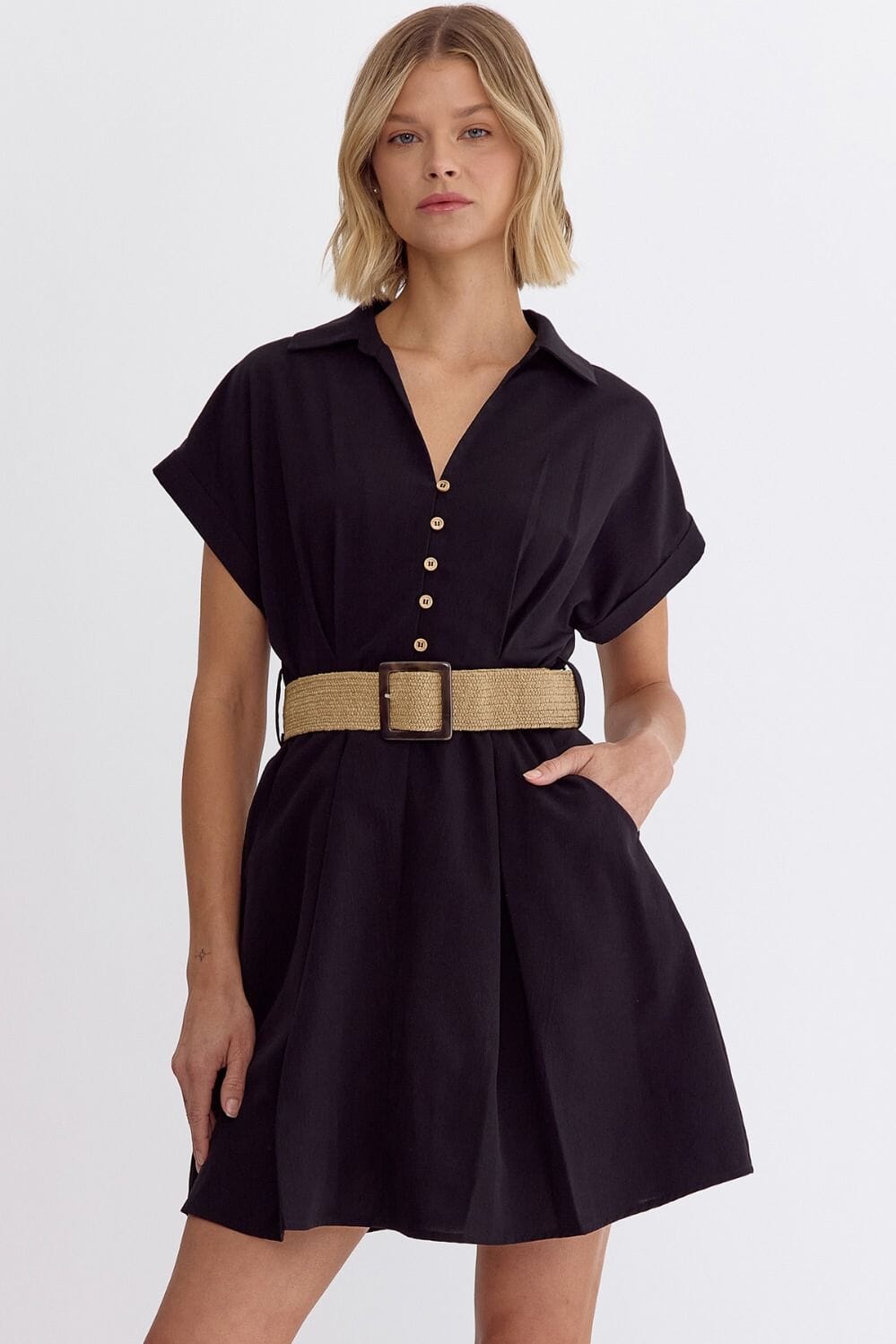 Belted Button Up Dress entro 